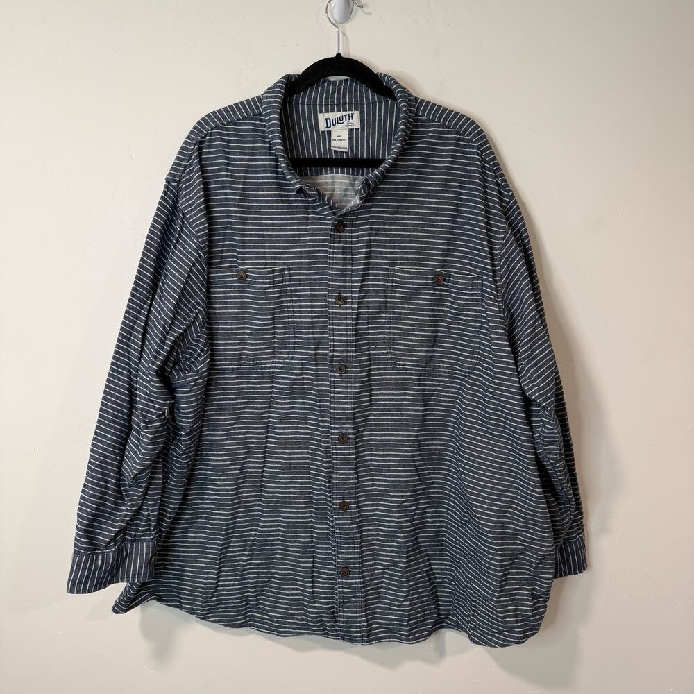 Duluth Trading Co Men's Free Swingin' Flannel Relaxed Fit Shirt Stripe Blue 4XL
